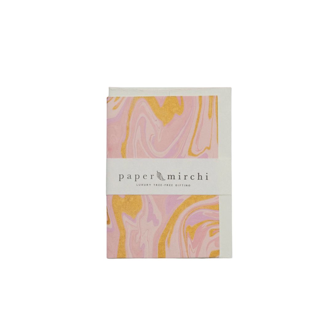 Pink/gold hand-marbled greeting card