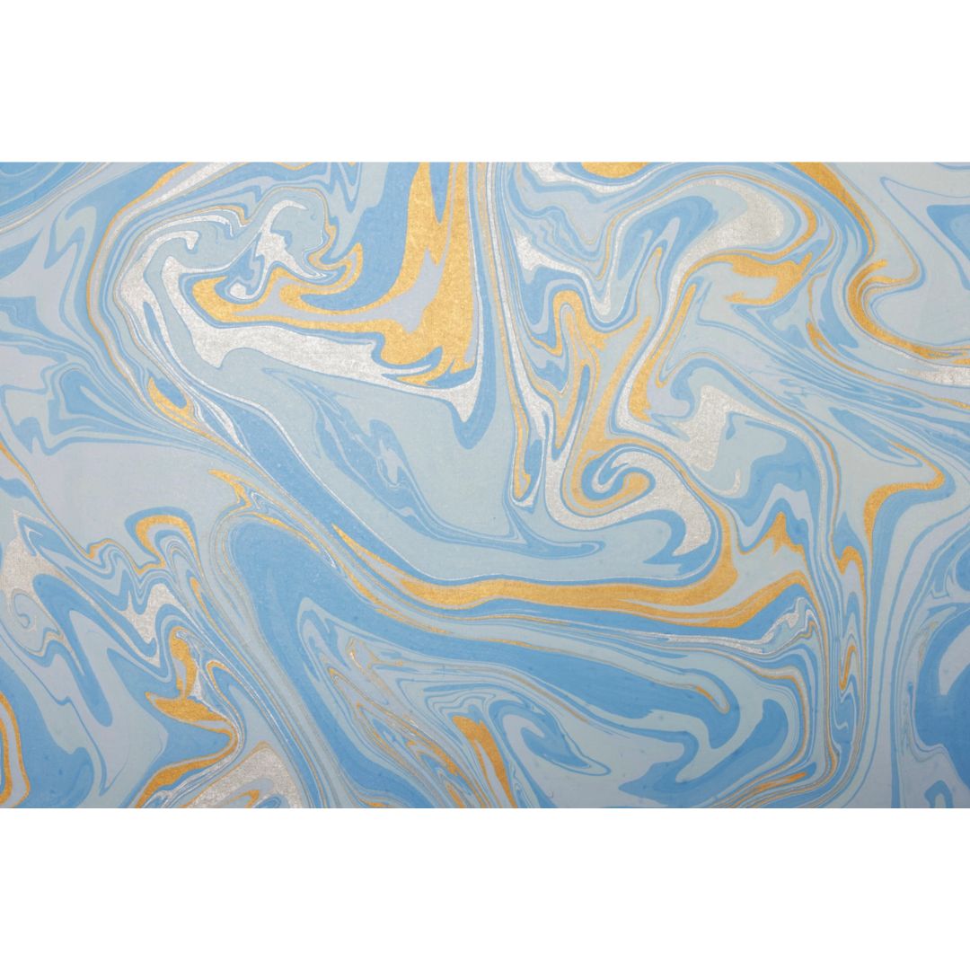 Powder blue hand-marbled wrapping paper