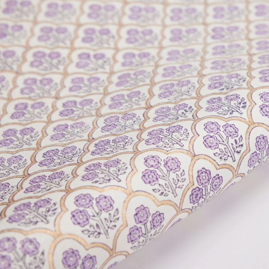 Lavender/gold trellis wrapping paper
