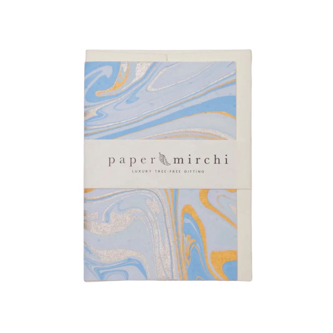 Powder Blue Hand Marbled Greeting Card