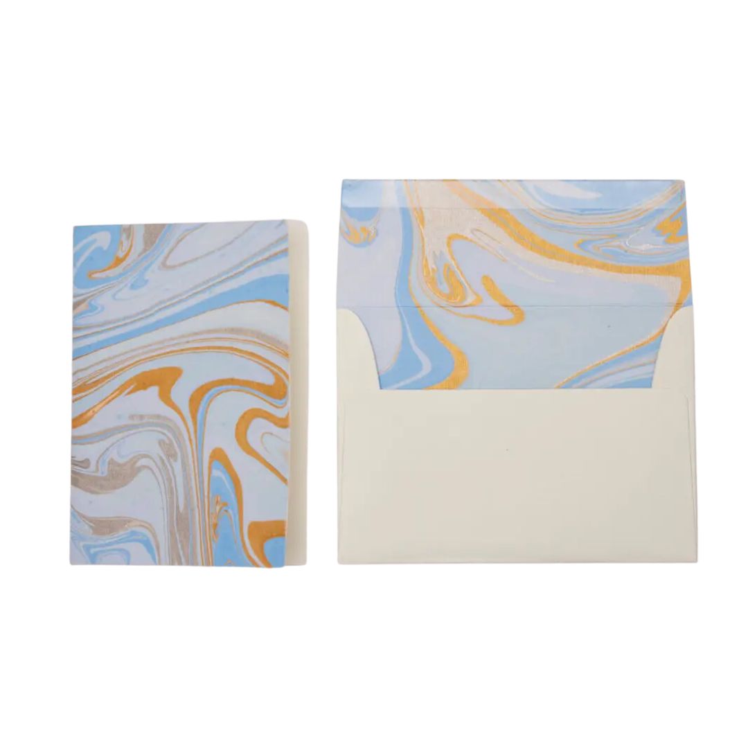 Powder Blue Hand Marbled Greeting Card