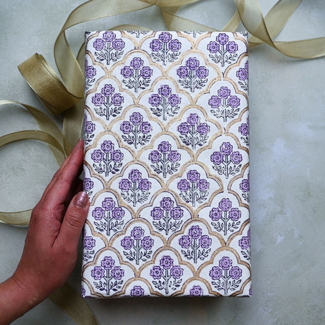 Lavender/gold trellis wrapping paper