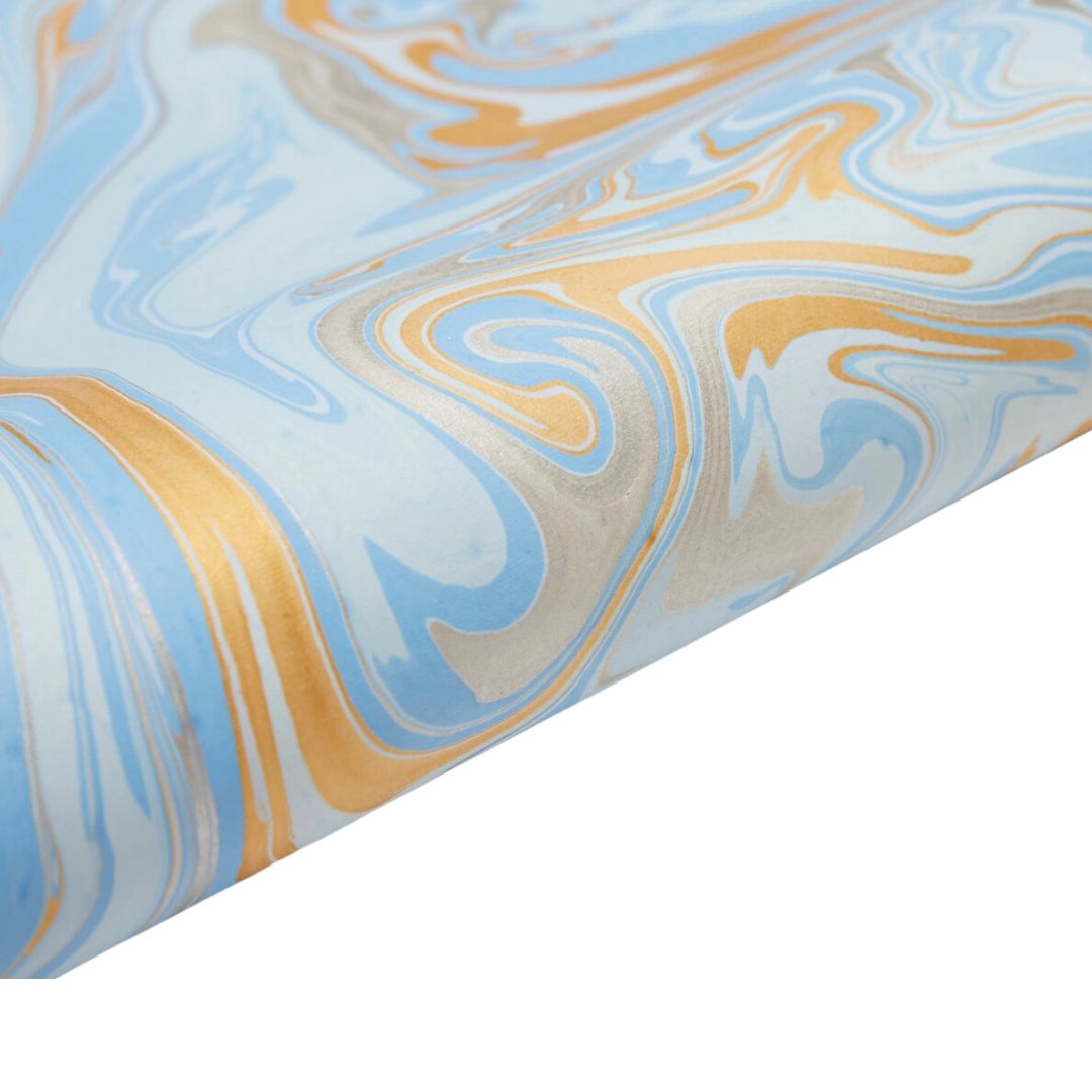 Powder blue hand-marbled wrapping paper
