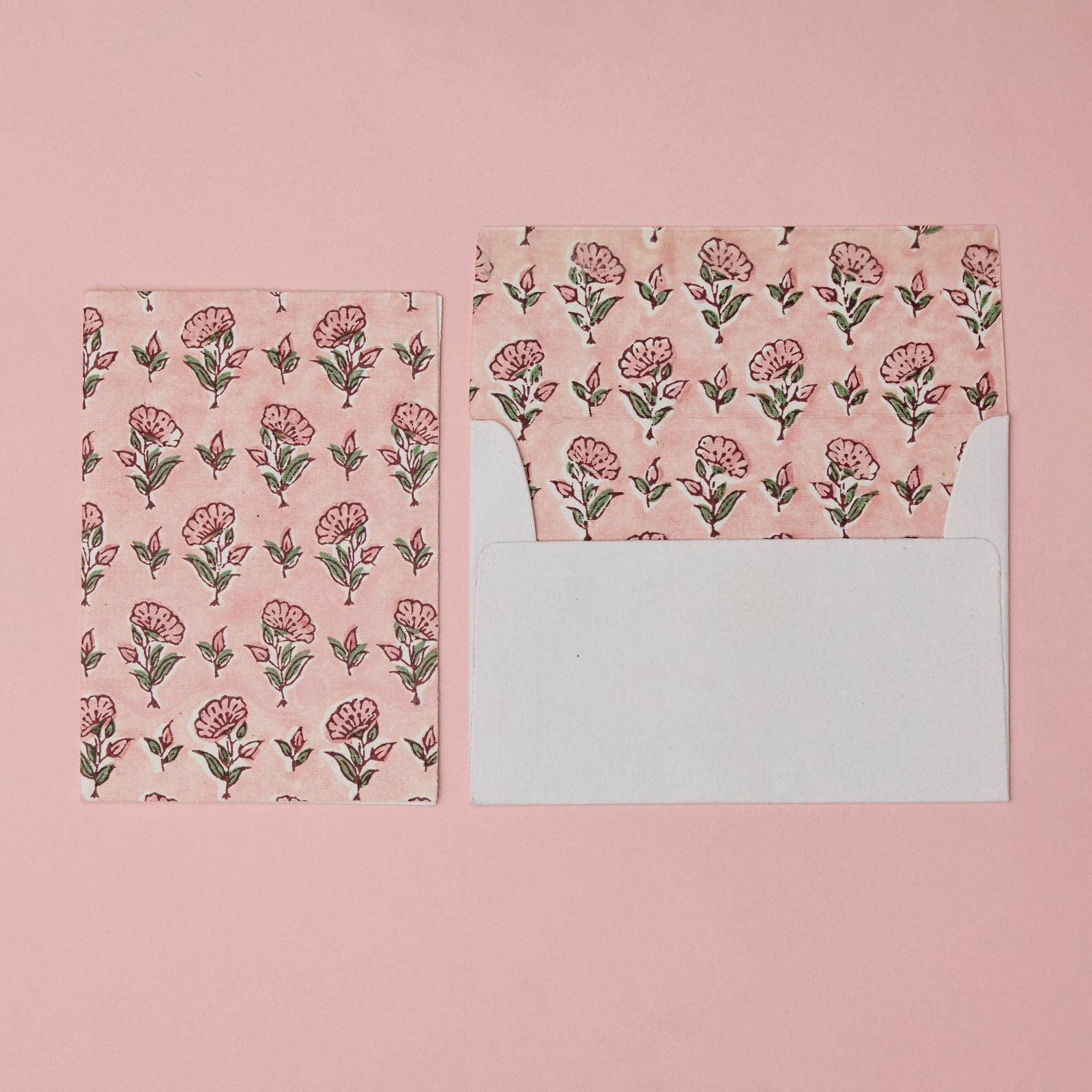 Hand Block Printed Greeting Card - GC Ditsy Floral Blush