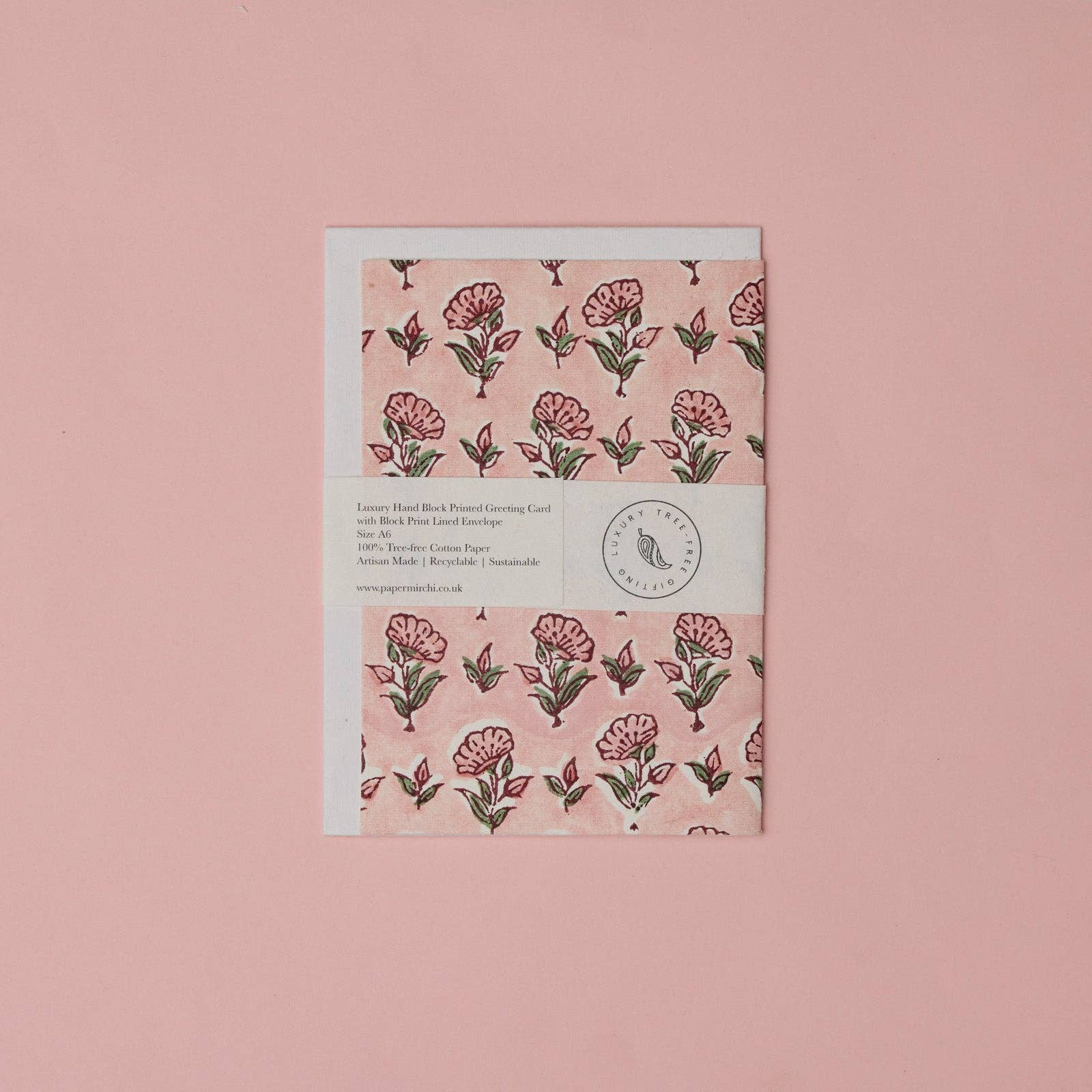 Hand Block Printed Greeting Card - GC Ditsy Floral Blush