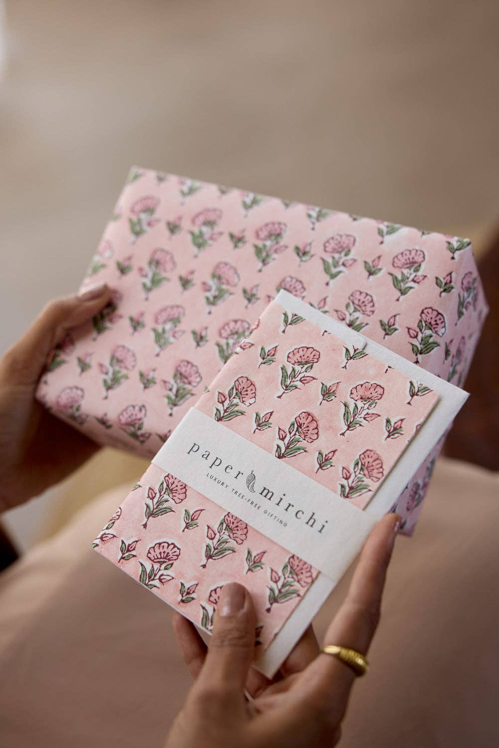 Hand Block Printed Greeting Card - GC Ditsy Floral Blush