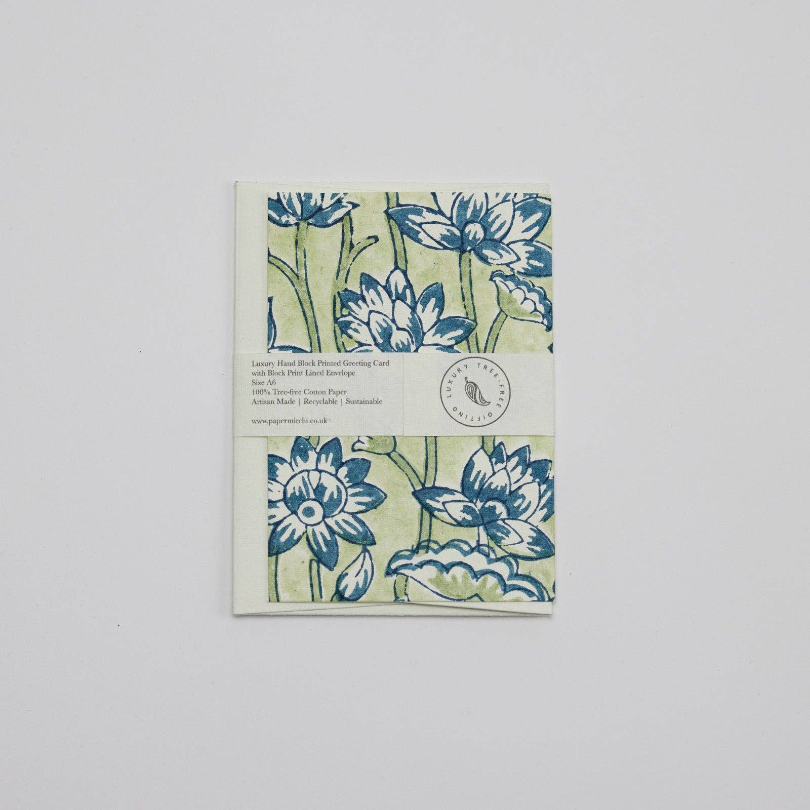 Block Printed Greeting Card - Lotus Indigo