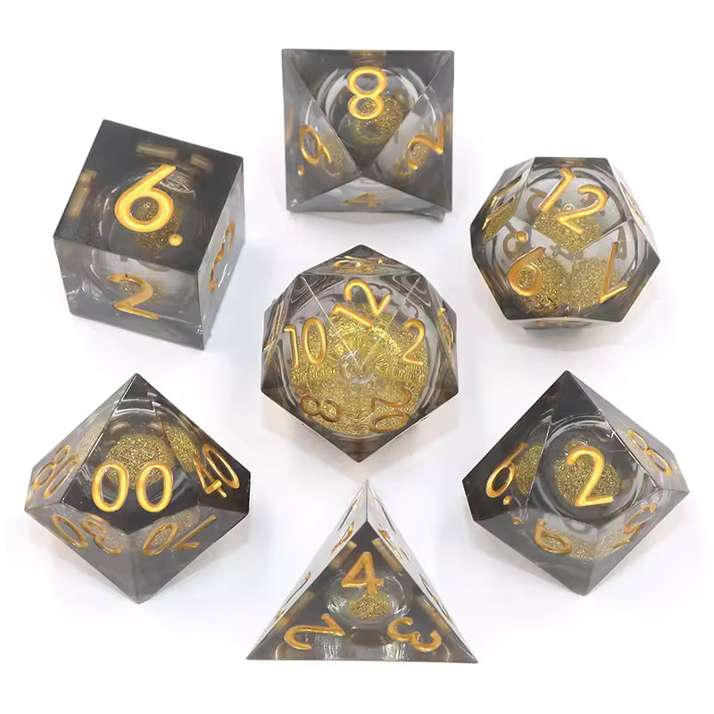 Golden Glitter Storm | Liquid Core Dice | 7-Polyhedral Set