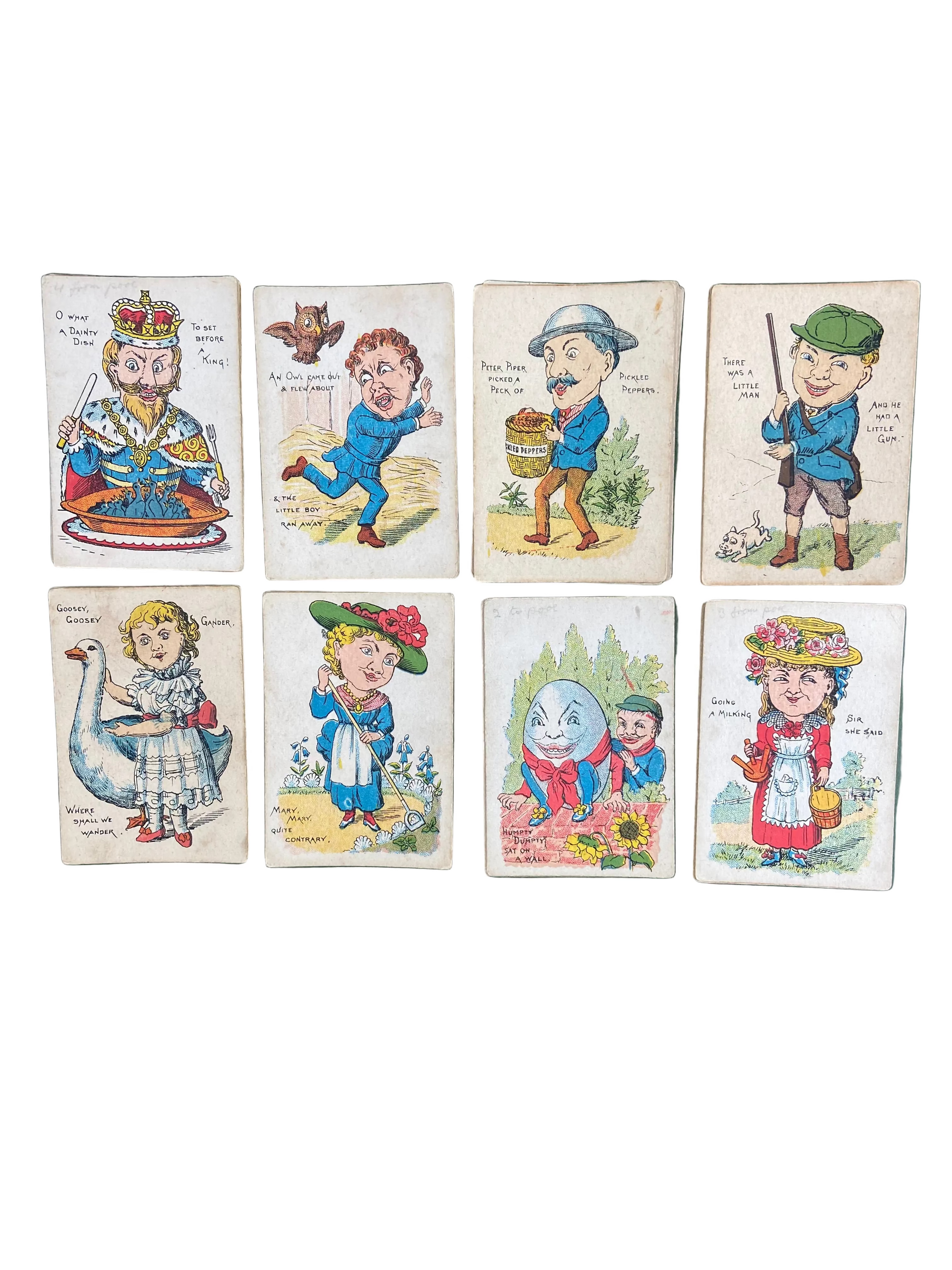 Set of vintage cards with illustrated characters on a White background