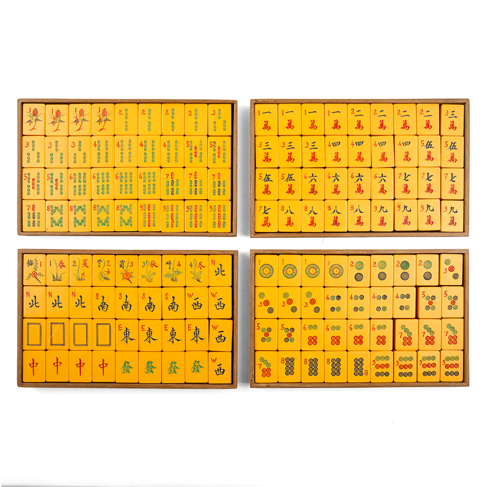 Bakelite mahjong set in oak travel case - 1950s