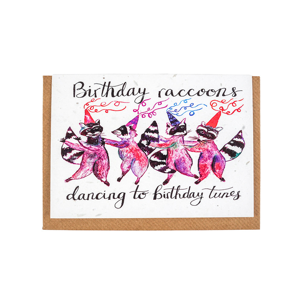 Plantable 'Raccoons and Birthday Tunes' greeting card