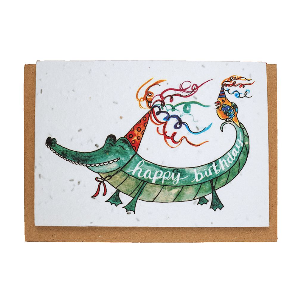 Plantable 'Happy birthday alligator' greeting card