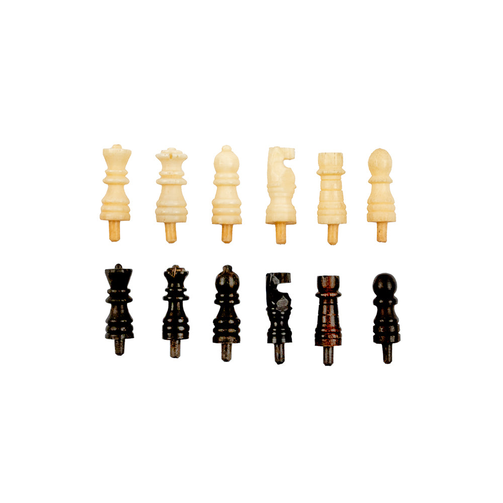 Bone travel chess set in polished mahogany case - 1800s