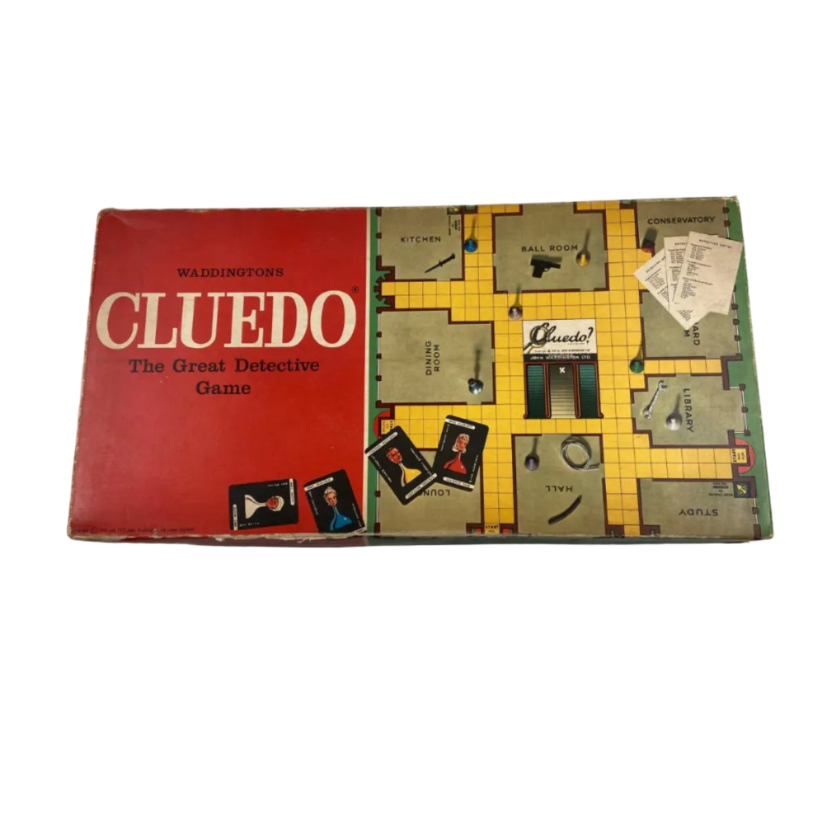 Vintage Cluedo board game box on a white background