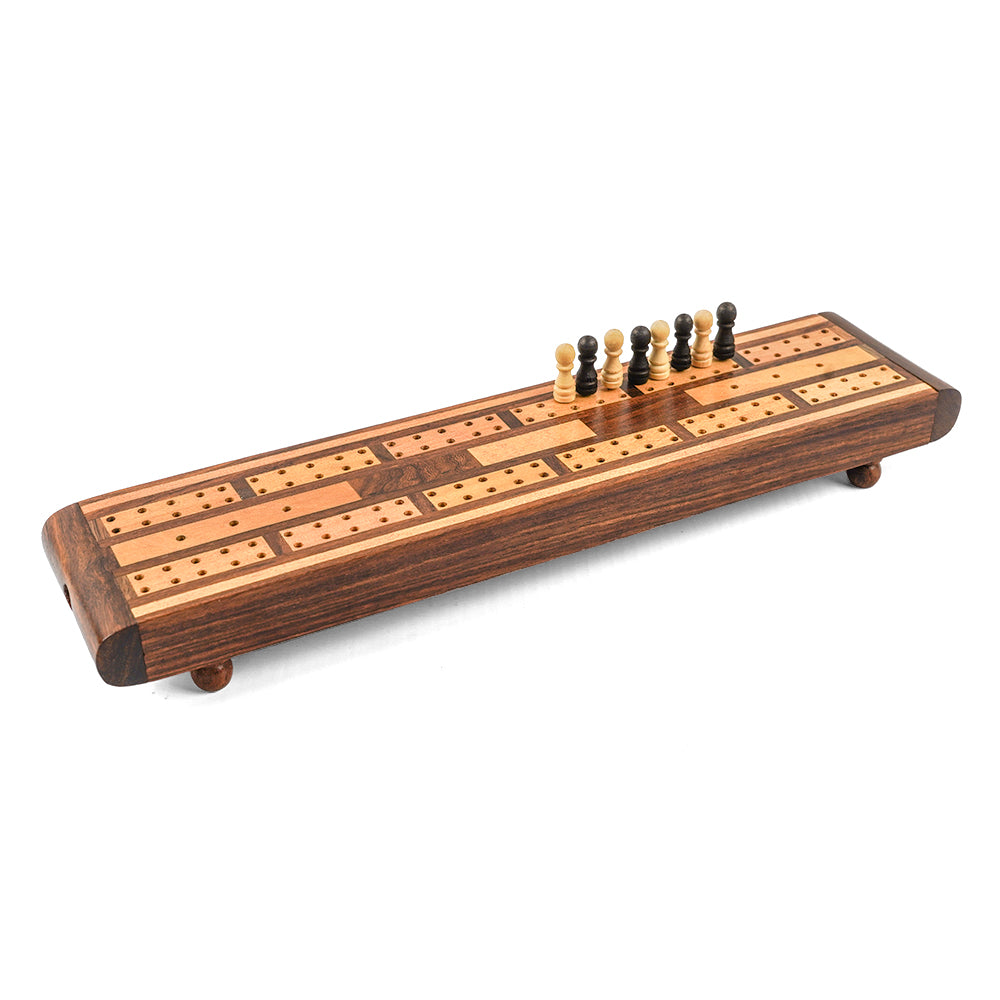 Wooden cribbage board with feet