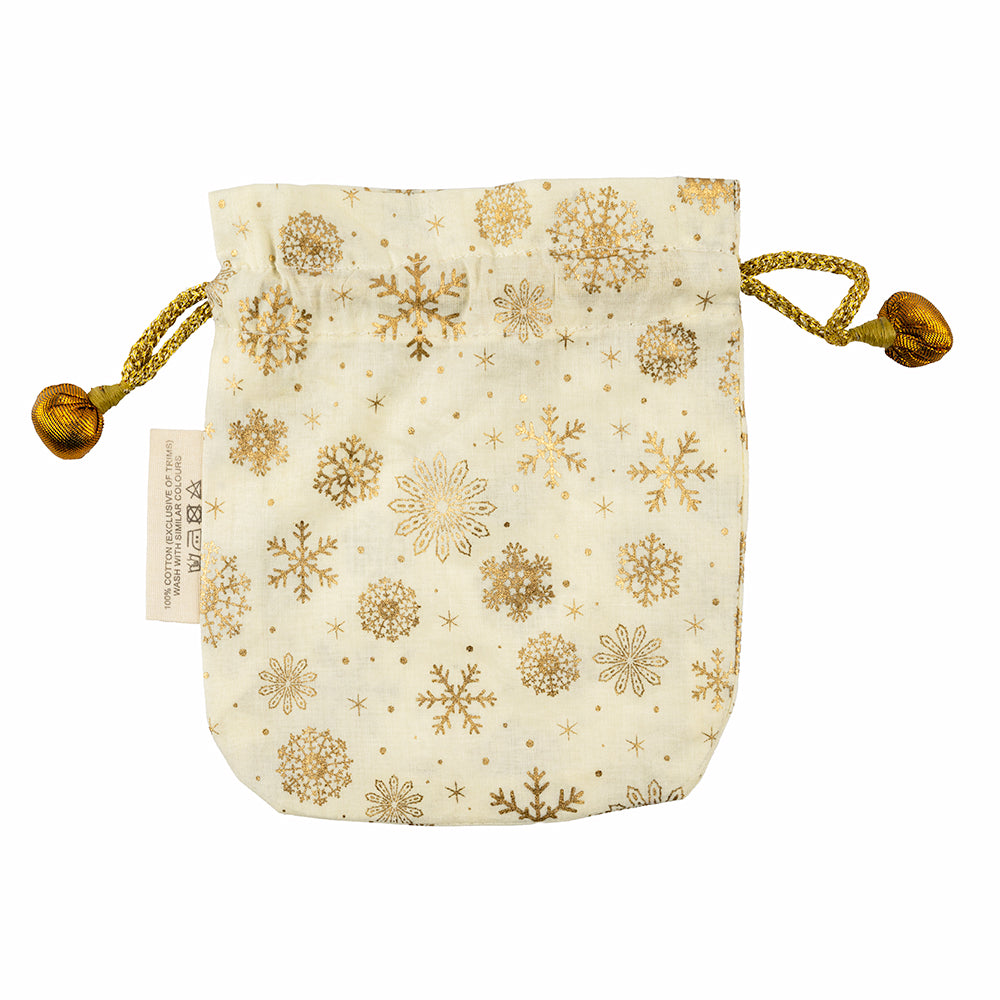 Fabric gift bag - vanilla gold Snowflakes
