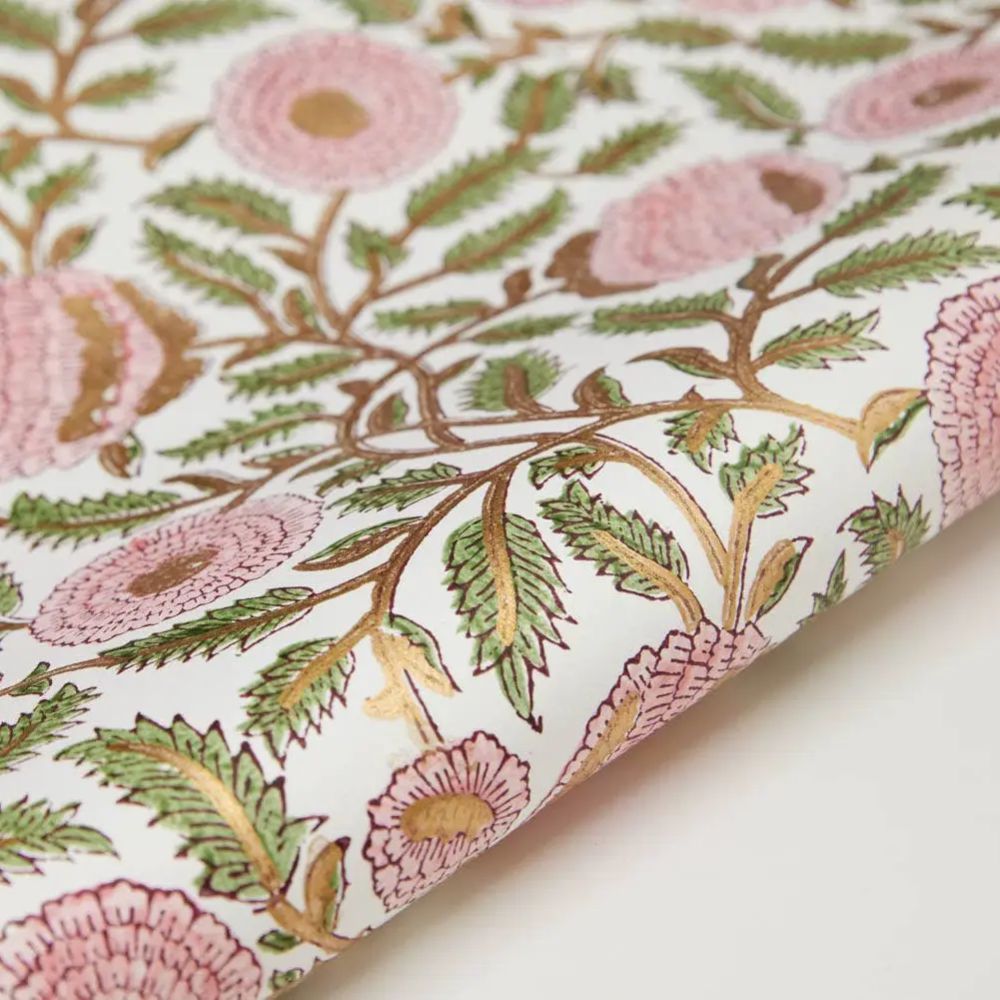 Marigold Glitz blush hand-printed wrapping paper