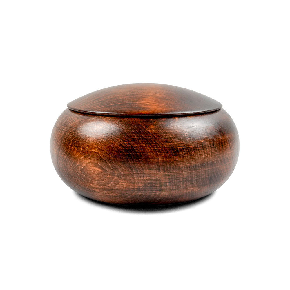 Go stone bowls: dark stained linden wood