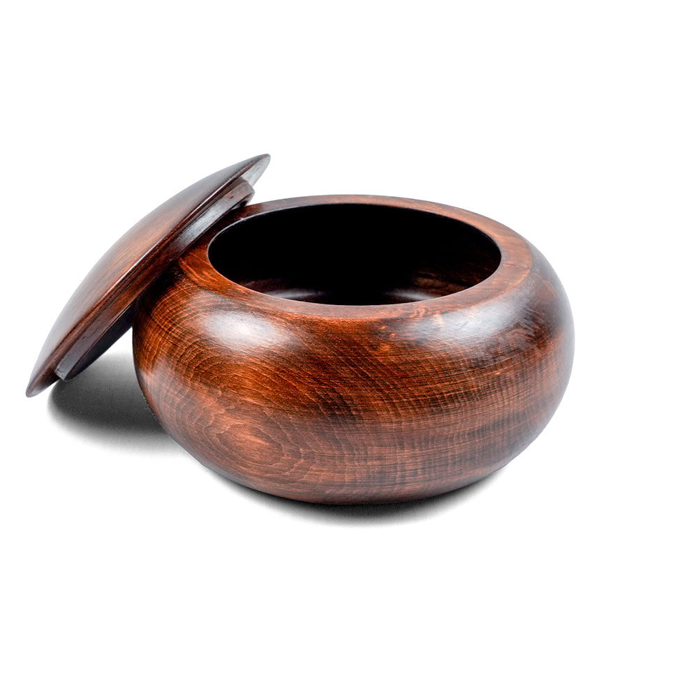 Go stone bowls: dark stained linden wood
