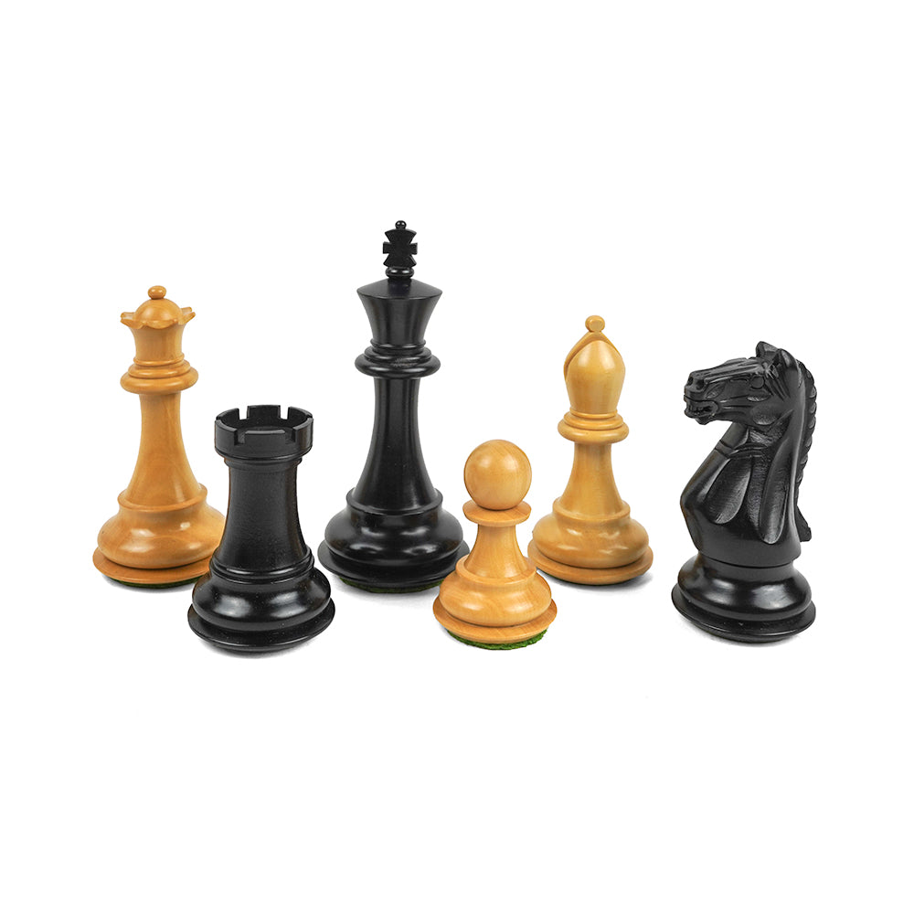 King's chess pieces: 4" Staunton style in weighted ebonised boxwood