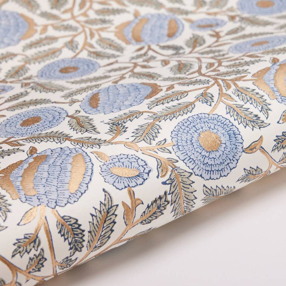 Marigold Glitz blue hand-printed wrapping paper