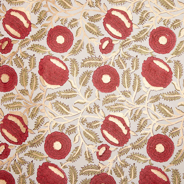 Marigold glitz scarlet hand-printed wrapping paper