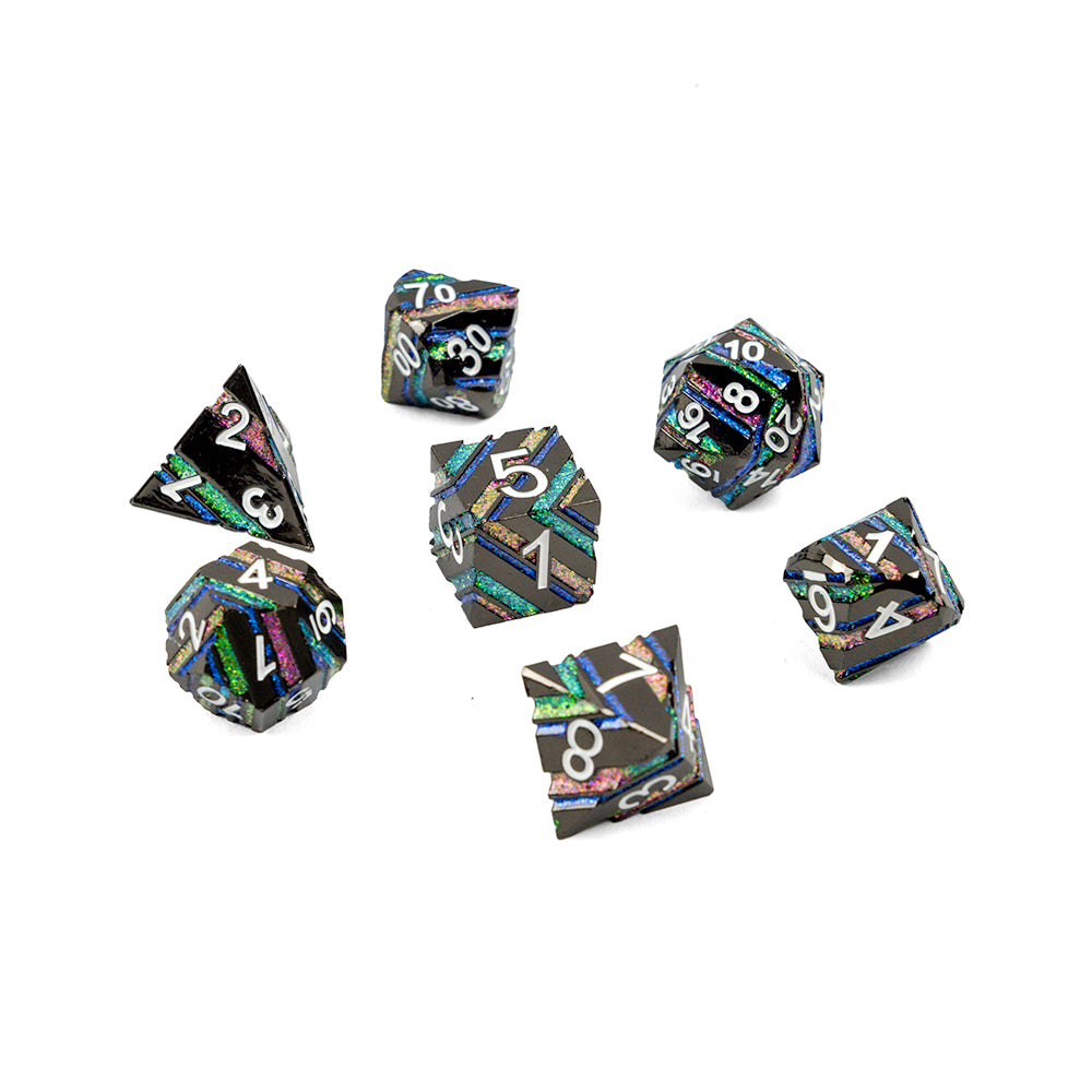Glowing Strata | Solid Metal Dice | 7-Polyhedral Set