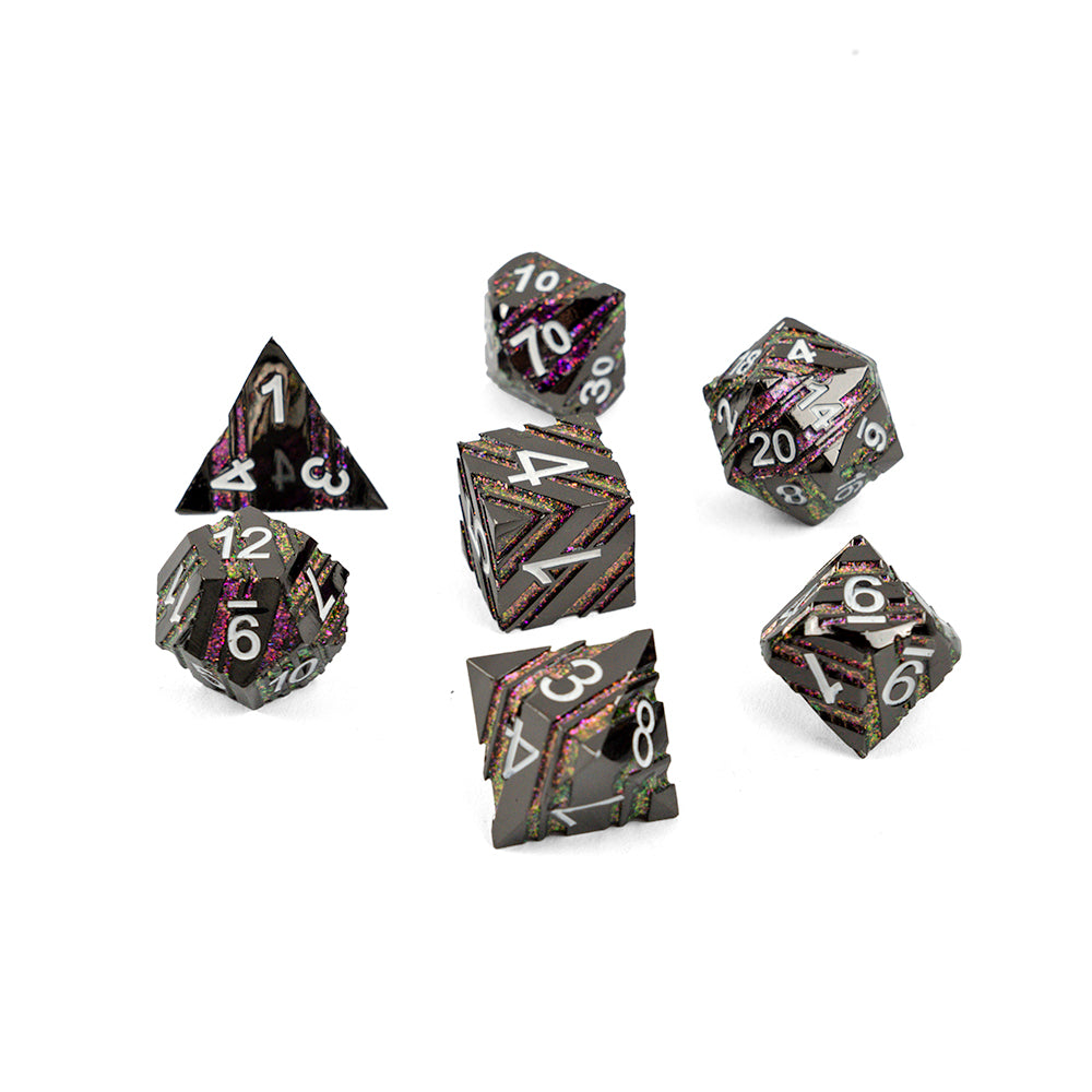 Glowing Strata | Solid Metal Dice | 7-Polyhedral Set