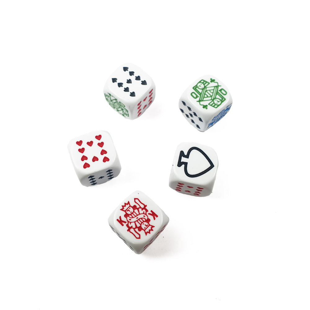 Poker dice set - white (plastic case)