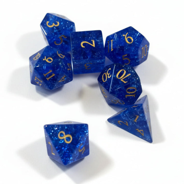 Sapphire RPG dice set loose
