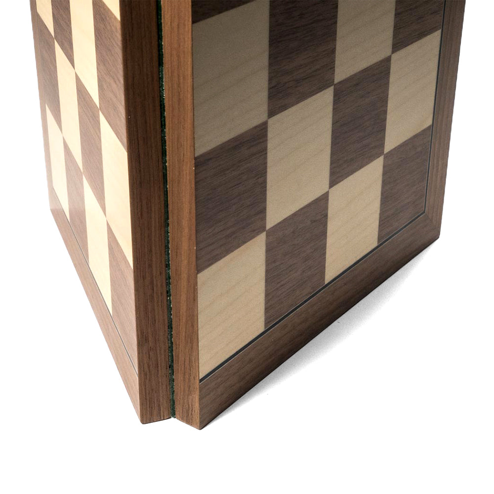 St Edmund folding chess board: walnut and sycamore