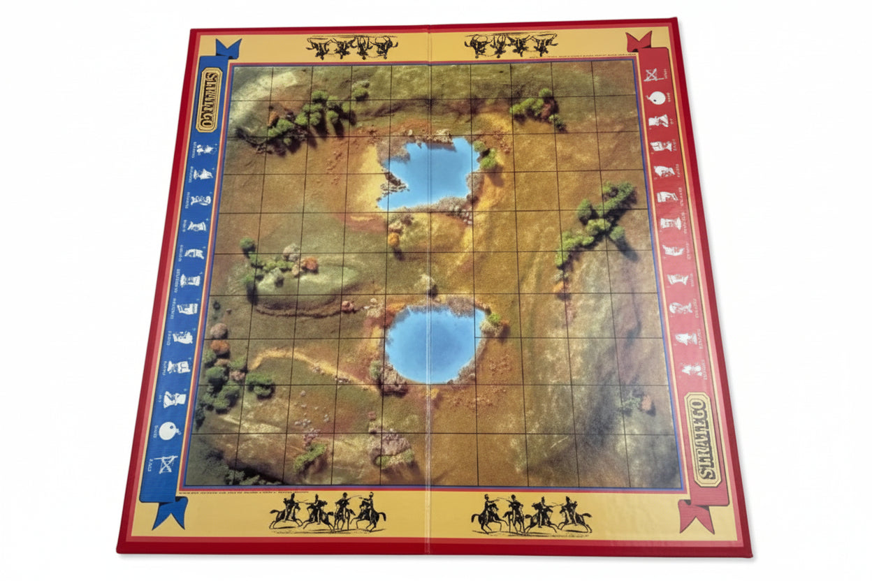 Stratego board game map with lakes and borders on a white background.