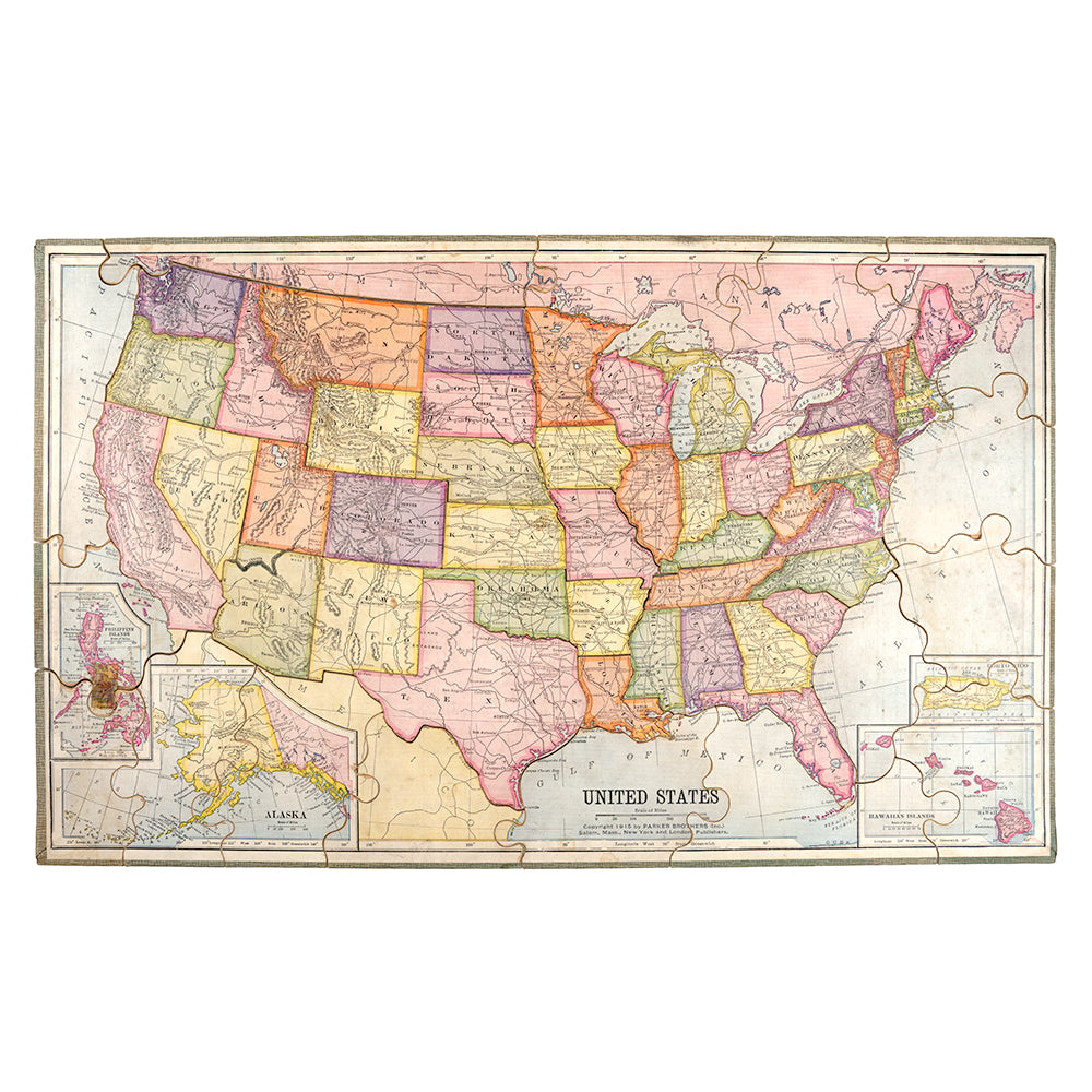 USA State Map wooden jigsaw - 1915
