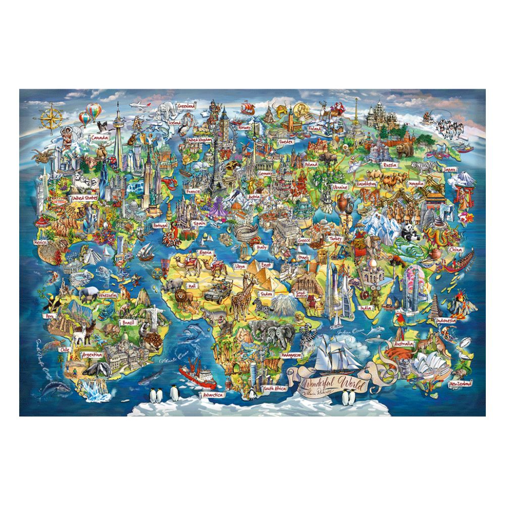 Wonderful World Map jigsaw puzzle (600 large pieces with 36 stand-up pieces)