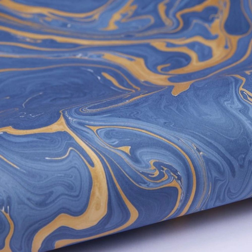 Hand Marbled Wrapping Paper Sheets - Ink Blue