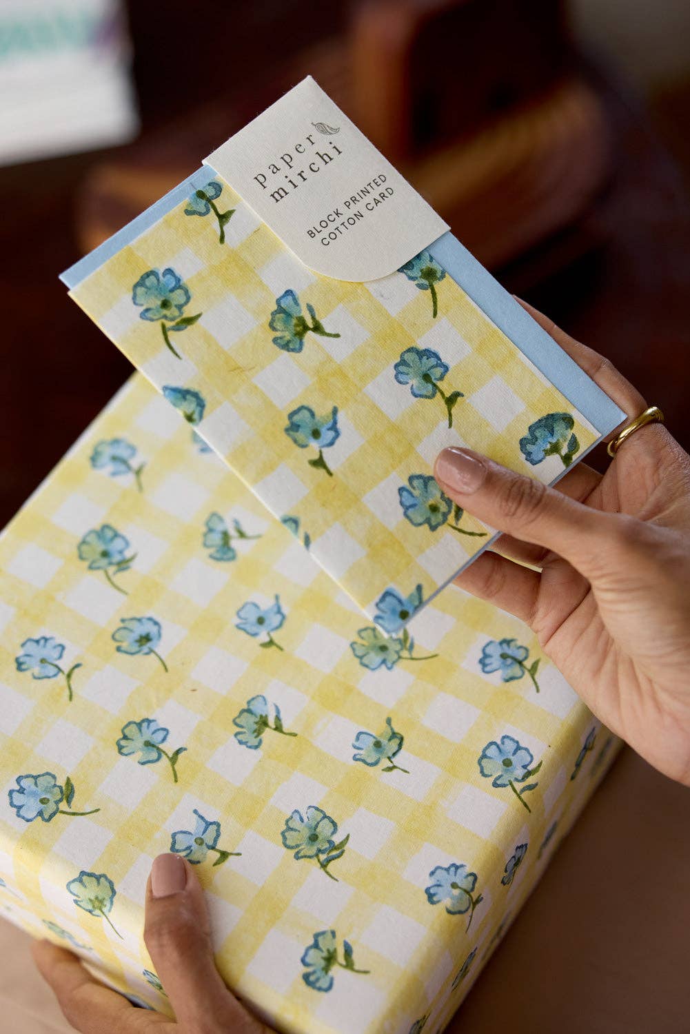 Hand Block Printed Greeting Card - GC Gingham Alaska