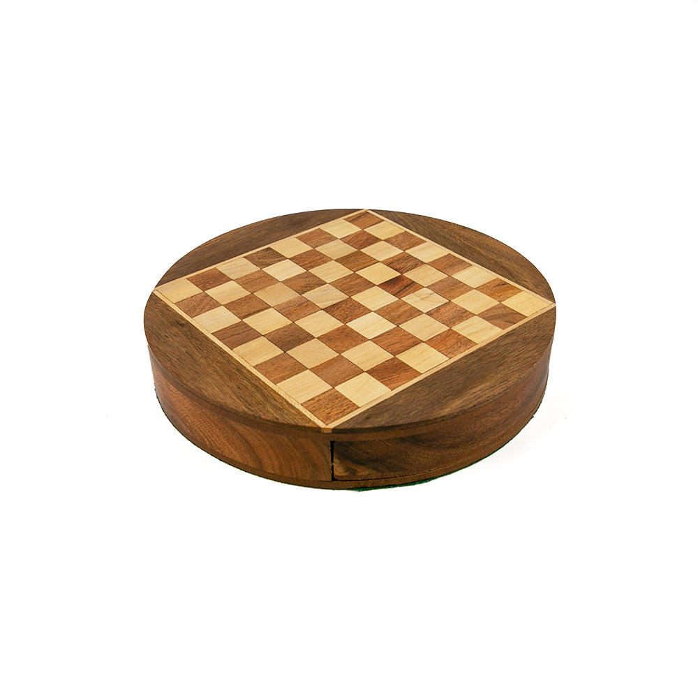 Cambridge magnetic chess set with round board and drawer