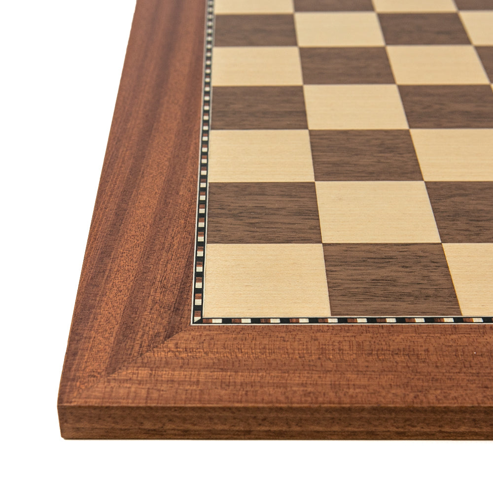 Magdalen chess board: walnut and sycamore with decorative frieze border