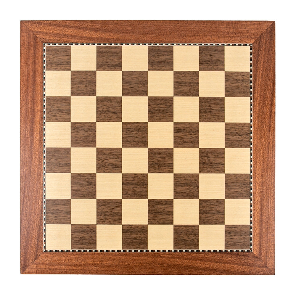 Magdalen chess board: walnut and sycamore with decorative frieze border