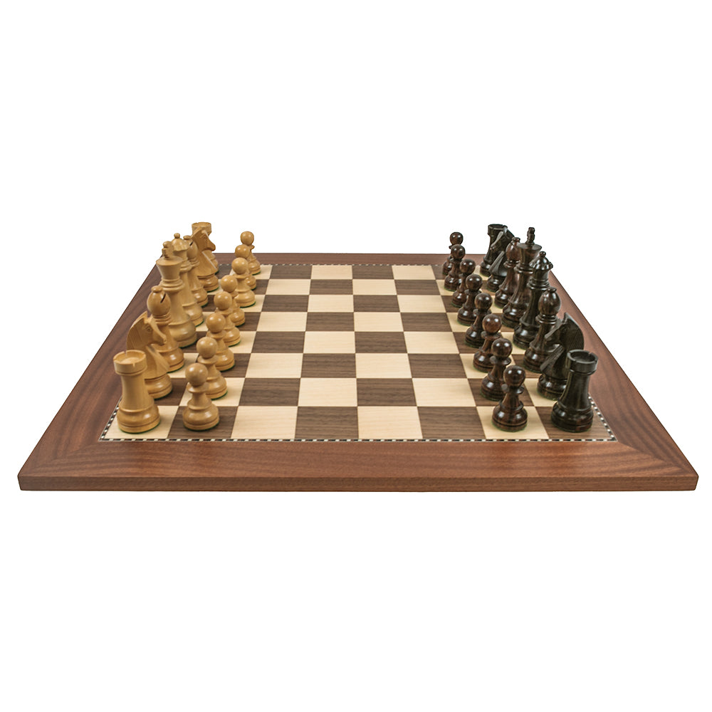 Magdalen chess board: walnut and sycamore with decorative frieze border