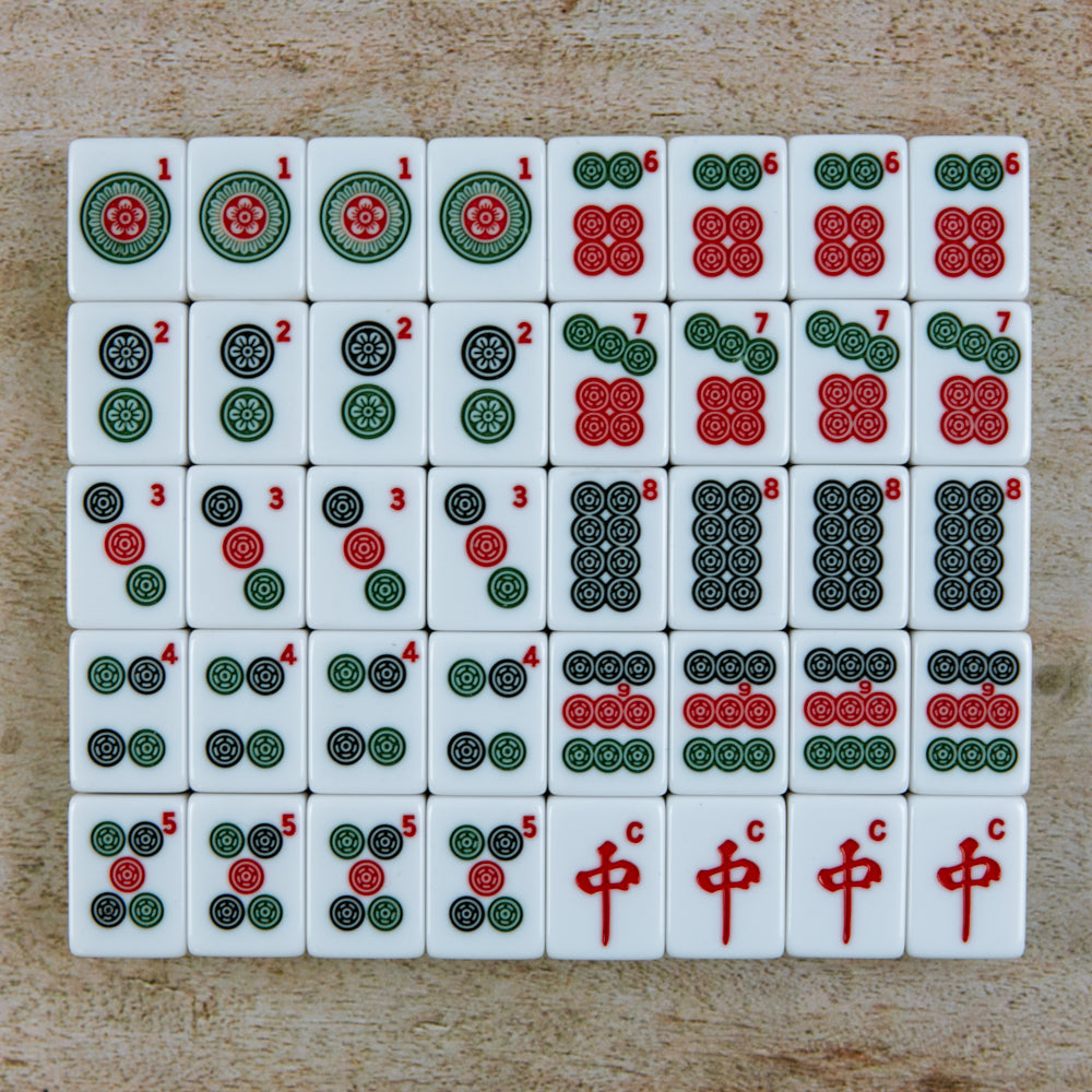 Varnished wooden case mah jong set (acrylic tiles)