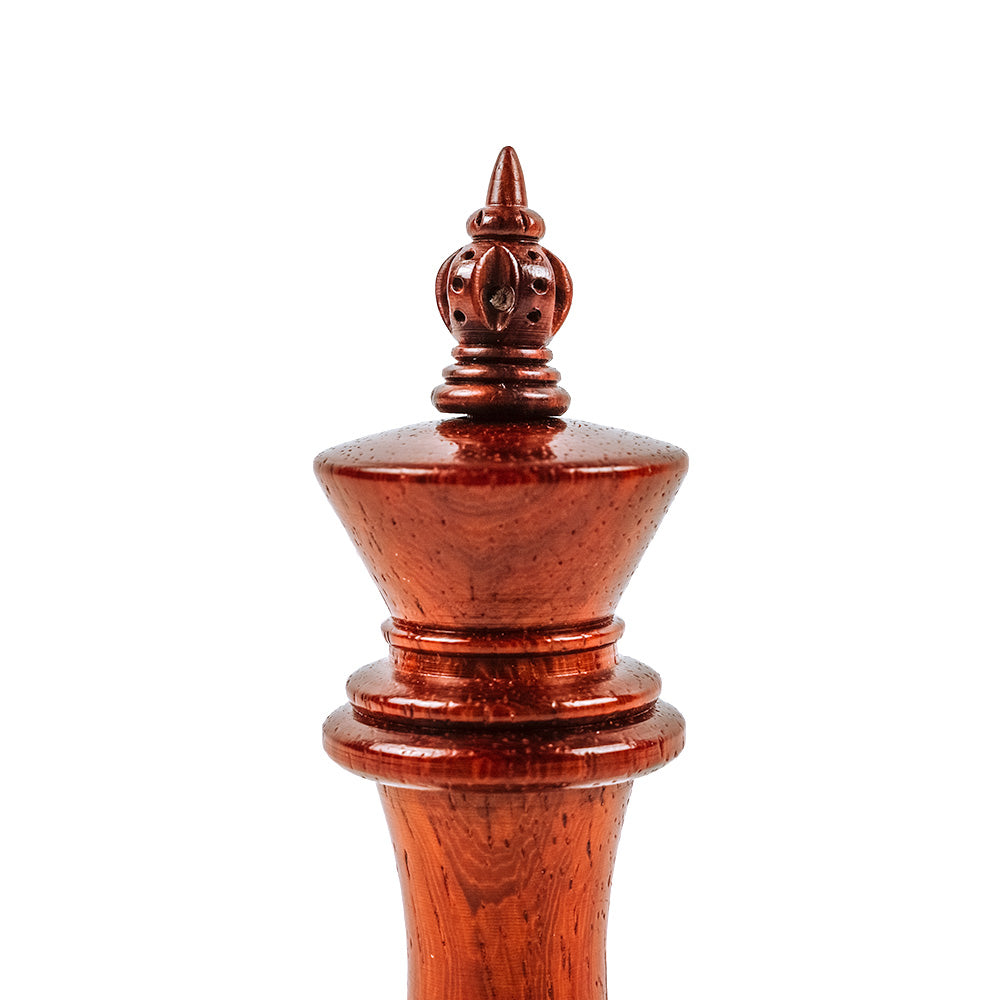 All Souls chess pieces: Staunton style in triple-weighted padauk and boxwood (4.75”)