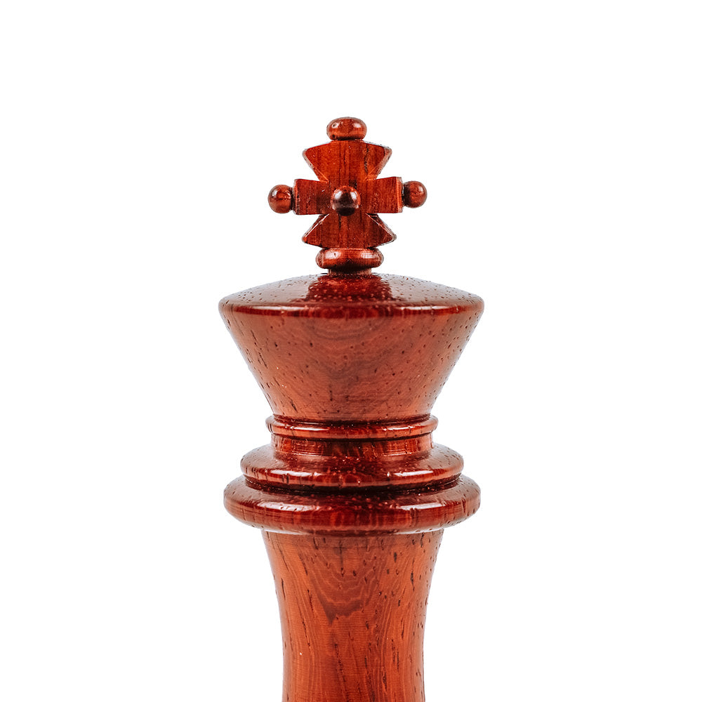 All Souls chess pieces: Staunton style in triple-weighted padauk and boxwood (4.75”)