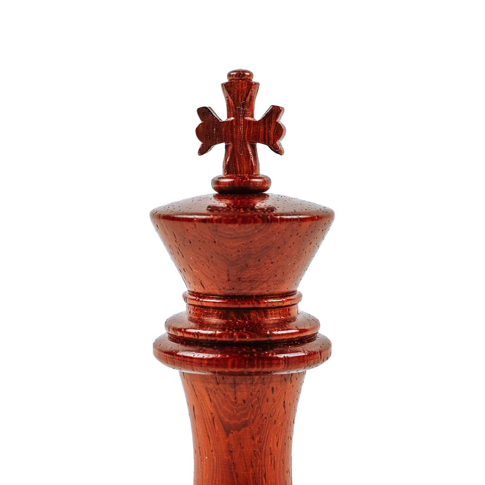 All Souls chess pieces: Staunton style in triple-weighted padauk and boxwood (4.75”)