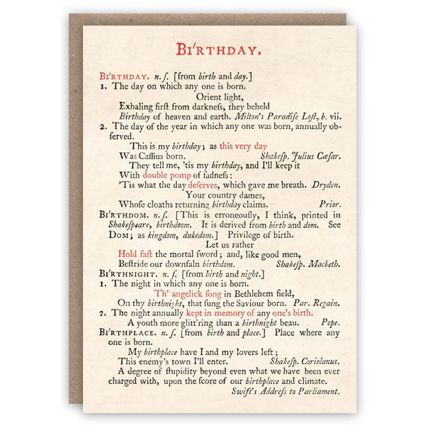 Johnson's dictionary birthday greeting card