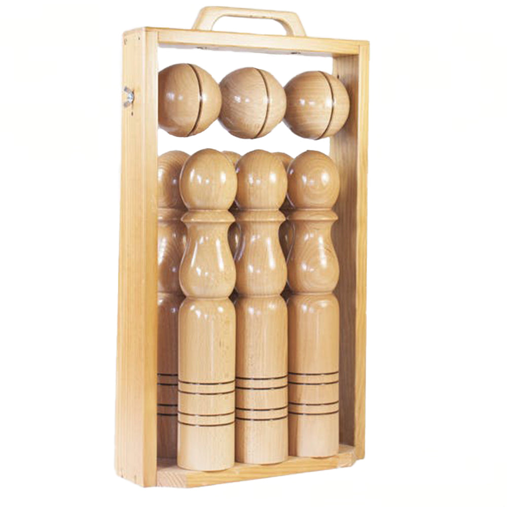 Portable wooden bowling set
