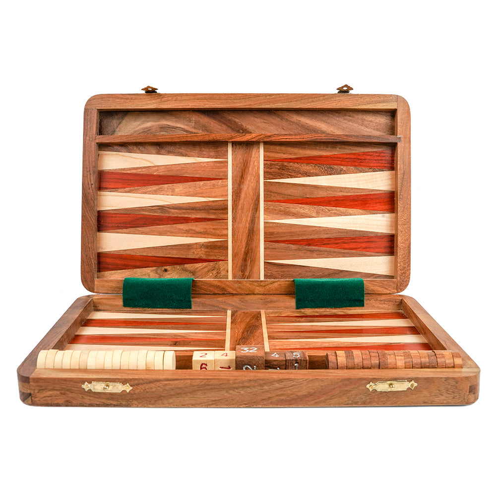 Exeter folding backgammon set: padauk, sheesham and maple - Backgammon - Large (12") - Hoyle's of Oxford