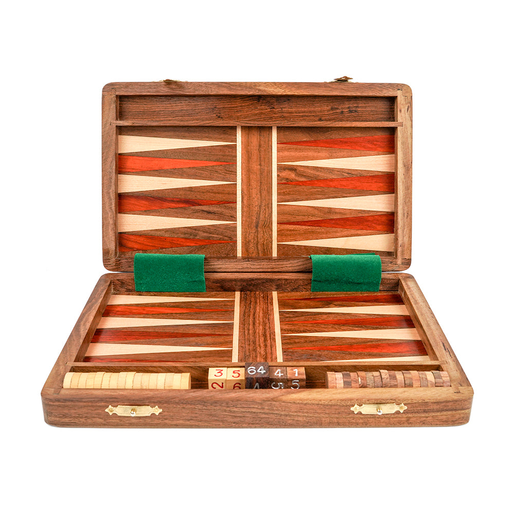 Exeter folding backgammon set: padauk, sheesham and maple - Backgammon - Medium (10") - Hoyle's of Oxford