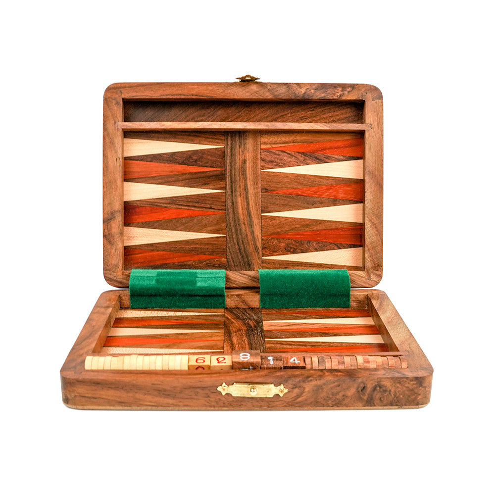 Exeter folding backgammon set: padauk, sheesham and maple - Backgammon - Small (7") - Hoyle's of Oxford