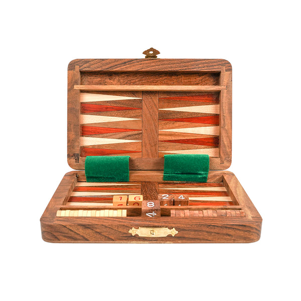 Exeter folding backgammon set: padauk, sheesham and maple - Backgammon - Extra Small (6") - Hoyle's of Oxford